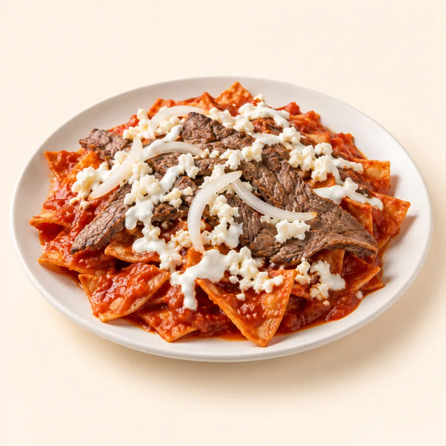 Chilaquiles with cecina — Chilaquiles con cecina at La Aguila Market