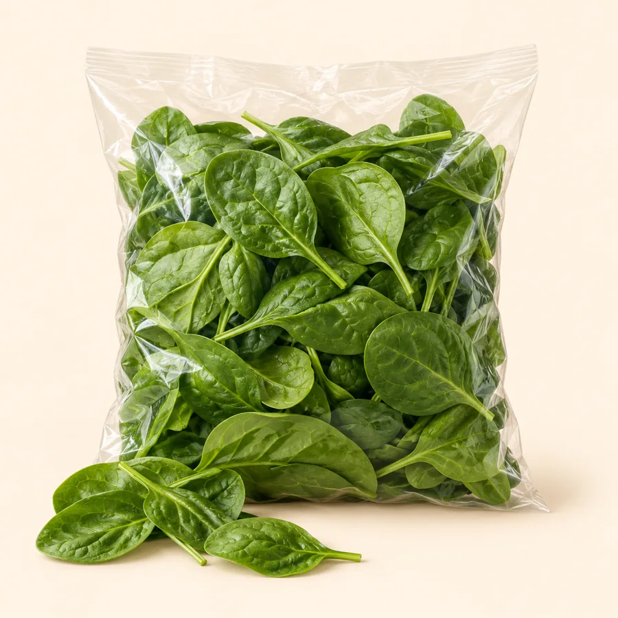 Bagged spinach — Espinaca en bolsa at La Aguila Market